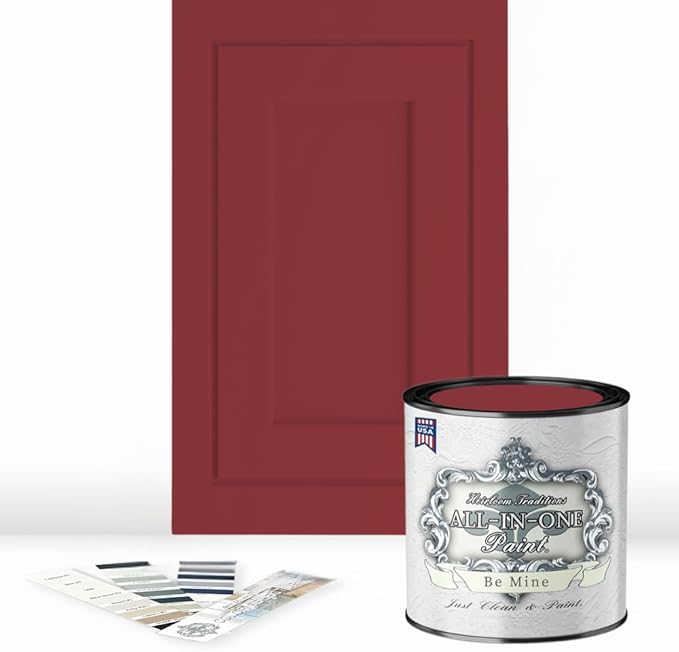 ALL-IN-ONE Paint by Heirloom Traditions, Be Mine (Scarlet Red), Quart - Durable cabinet and furniture paint. Built in primer and top coat, no sanding needed. Includes our 30 featured color card.
