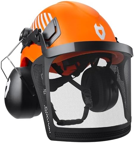 NoCry ANSI Z89.1 Rated Arborist Helmet — Chainsaw Helmet with Face Shield and Ear Muffs — Adjustable Hard Hat with Adaptive Ventilation; Impact-Resistant Mesh Face Shield for Forestry with Side Guards