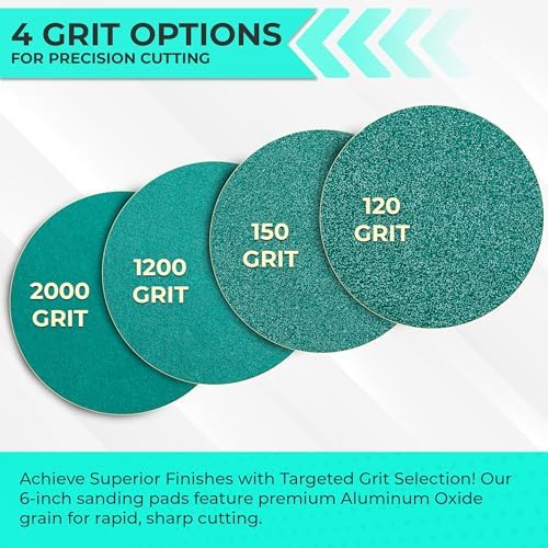 Sunmight Film Grip No Hole 6 Inch Sanding Discs - 1200 Grit, Premium Aluminum Oxide - Strong Film Backing for Automotive, Marine, Wood & Metal Applications - Excellent Cutting and Long Life (50 Pcs)