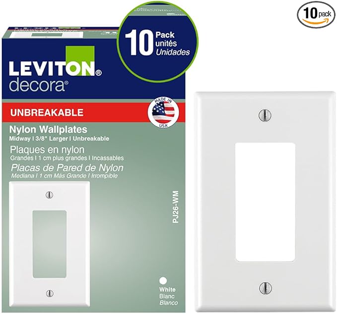 Leviton 1-Gang 1-Decora Midway Nylon Wallplate 10 Pack, PJ26-WM, White