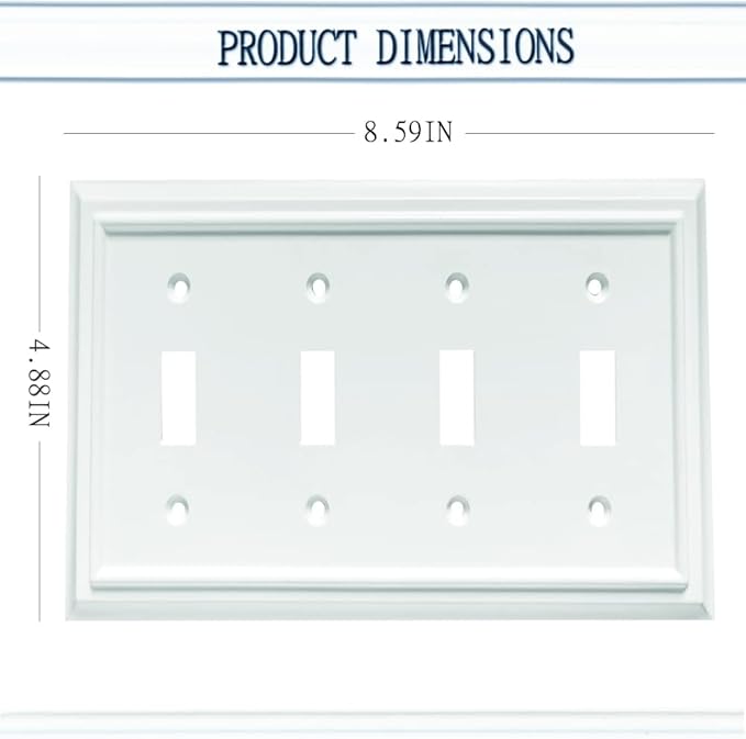 Wall Plates, Duplex Outlet Covers, Toggle Light Switch Plates, Decorator Light Switch Cover, Bamboo Fiber Material Wall Plate, Standard Size Wall Plates of various styles, White (4 Gang Toggle 1 Pack)
