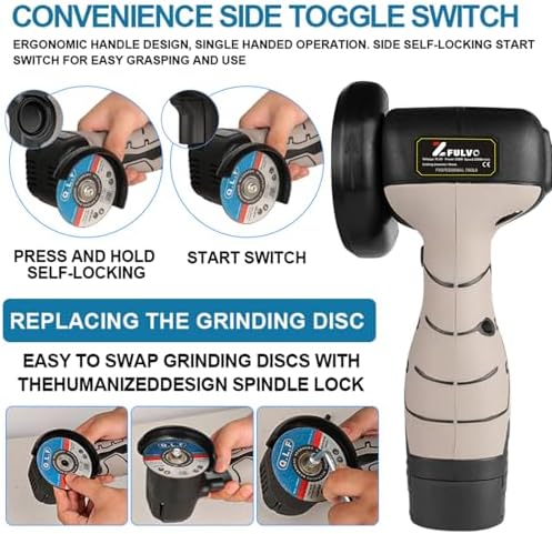 ZFULVO Cordless Brush Angle Grinder Kit, 19500rpm Mini Electric Angle Grinding Tool with 2pcs 16.8V 2000mAh Batteries and 6-Cutting Discs, Grinder Handheld Cutter for Metal Wood