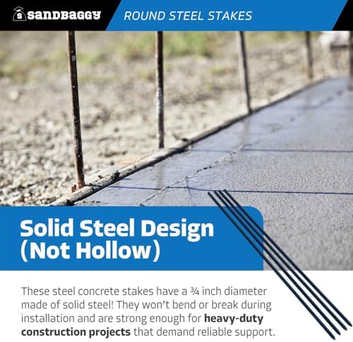 Sandbaggy 48 Inch Round Steel Concrete Form Stakes with Nail Holes, Heavy Duty Rust Resistant Form Pins for Concrete Forms, Slabs, Driveways, Sidewalks, Curbs & Footings, 100 Pack, 3/4 in x 48 in