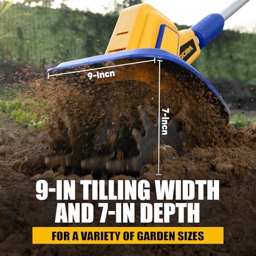 Cordless Tiller Cultivator Compatible with Dewalt 20V Battery(Tool Only), 360RPM Battery Powered Garden Cultivator, 9In Tilling Width & 7In Depth Tiller for Gardening