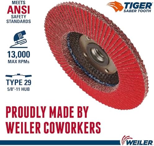 Weiler 50106 Saber Tooth 5/8"-11 Arbor 4-1/2" Diameter 60 Grit Ceramic Phenolic Backing Angled Abrasive Flap Disc (Pack of 10)