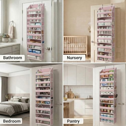 HOMELUX THEORY Over the Door Organizer, 6-Tier, 100D Fabric, Baby Pink 2pc