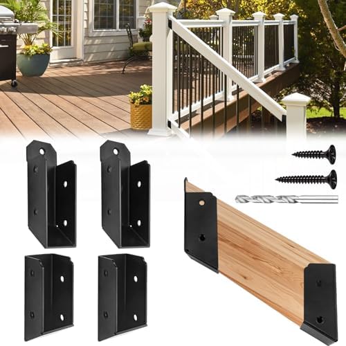 U-Shaped Deck Railing Brackets, 30 Degree Attachment, 2" x 4" Lumber, Stair Handrail Connectors, 2 Pair, Matte Black, Alloy Steel, Deck & Railing Mount, 4 Count