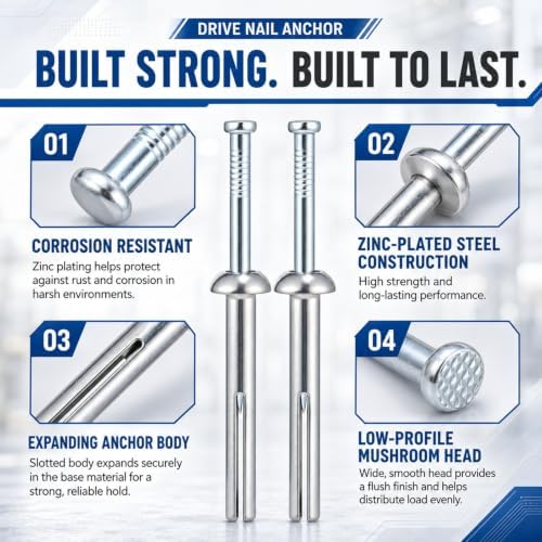 200 Pack 1/4" X 2" Drive Nail in Anchor Hammer Pin Anchor