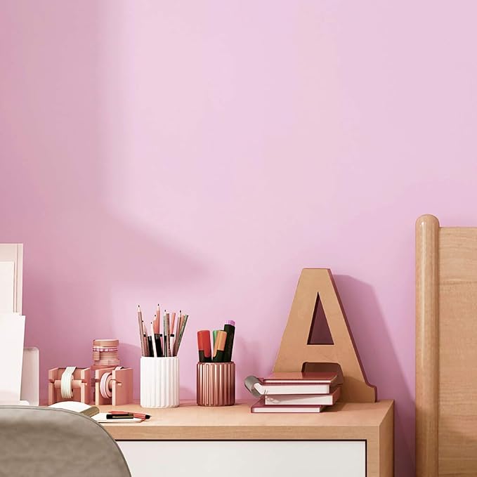 197"x17.7" Pink Wallpaper Solid Color Peel and Stick Wallpaper Pink Contact Paper Self-Adhesive Removable Wall Paper for Wall Covering Cabinet Countertop Vinyl Roll