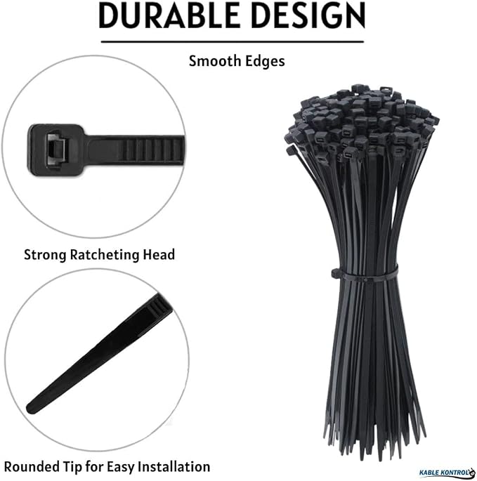 Kable Kontrol Cable Zip Ties, 36 Inch, 1000 Pcs, 50lbs Test, Black | Nylon Plastic, UV-Resistant, Self Locking, UL Listed, Indoor & Outdoor Use