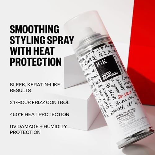 IGK Glass Hair Duo | Good Behavior Spirulina Smoothing Spray + Disco Disco Clear Gloss Shine Spray | Keratin Like Treatment + Glossy Finish | 5.6 oz + 5.3 oz