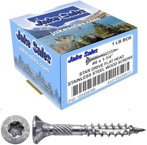 Jake Sales #8 x 1-1/4" Silver Star Stainless Steel Wood Screw Torx/Star Drive Head - 300 Grade Stainless Steel CASE Qty 42 Boxes 9,660 Screws
