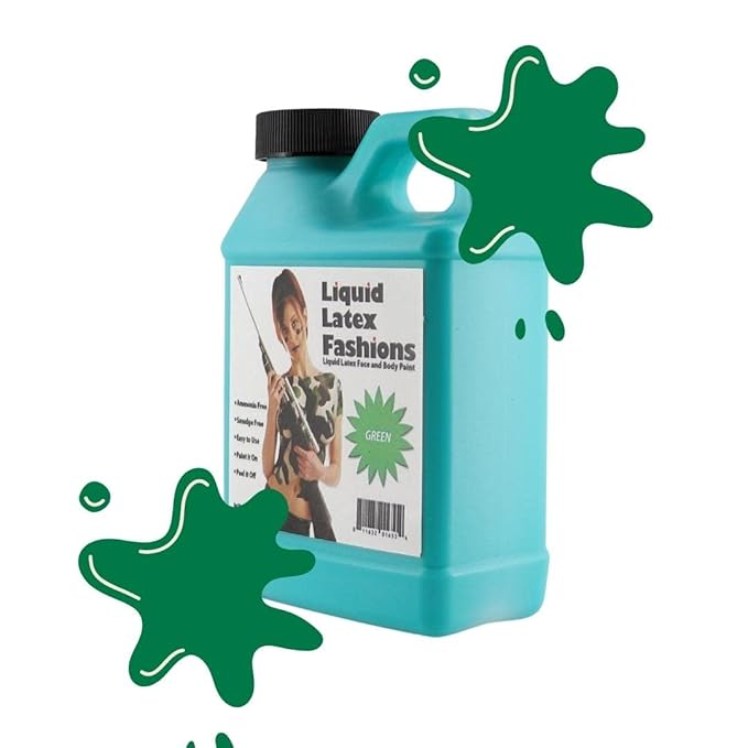 Green 8 Oz - Liquid Latex Body Paint, Ammonia Free No Odor, Easy On and Off, Cosplay Makeup, Creates Professional Monster, Zombie Arts