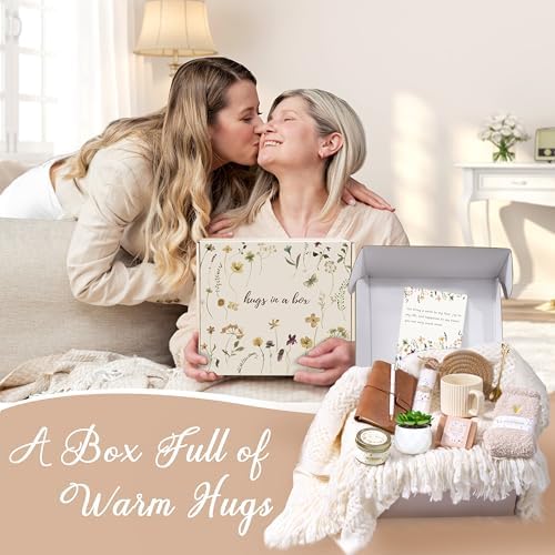 Birthday Gifts for Women, Get Well Soon Self Care Package Box, Sending Hug Baskets Thinking of You Inspirational Gift for New Mom Best Friend Birthday (Ivory)