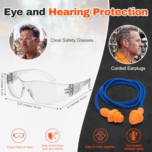 Tellegloww 12 Sets PPE Safety Kit, Cut Resistant Gloves, Safety Glasses
