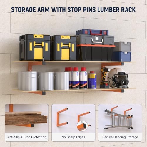 2 Pack Lumber Storage Rack, 4 Tier Wall Mount Wood Organizer, 440 LBS