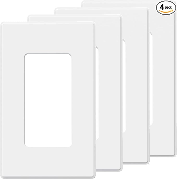 AIDA 1-Gang Screwless Light Switch Cover Plate, Standard Decorative Outlet Covers - Matte White, 4-Pack Unbreakable Polycarbonate Wall Plates for Decorator Device, UL Listed, 4.5" H x 2.75" L