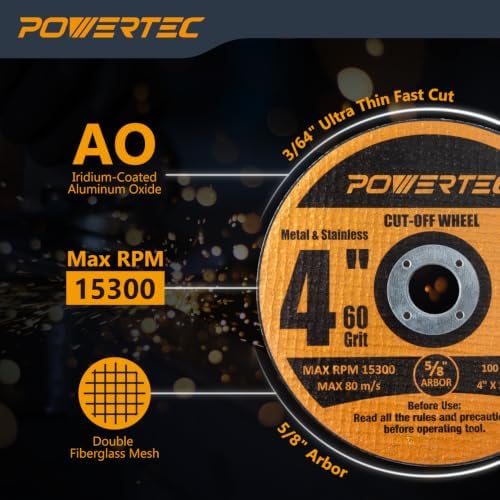 POWERTEC 4" Cut-Off Wheels, 25 PK, 5/8" Arbor (14018)