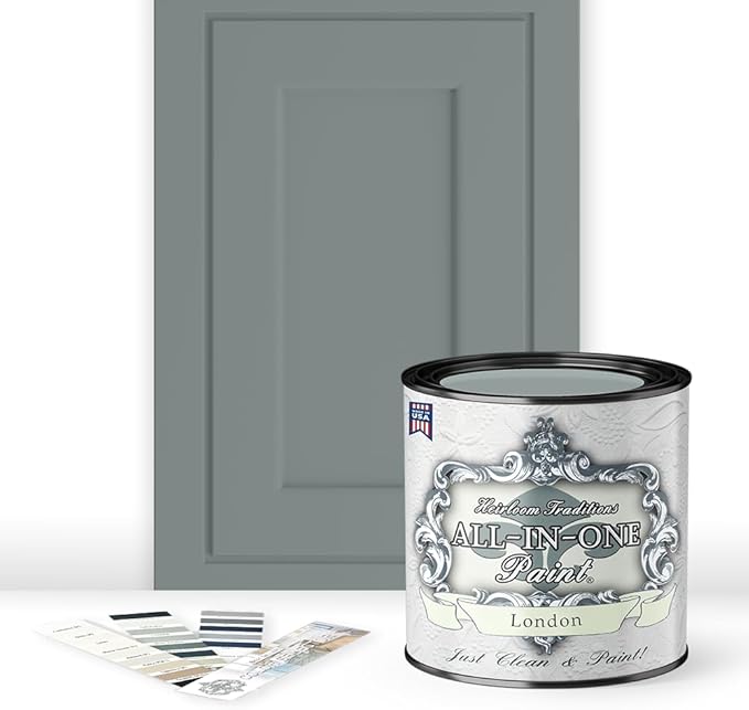 ALL-IN-ONE Paint by Heirloom Traditions, London (Muted Green), Quart - Durable cabinet and furniture paint. Built in primer and top coat, no sanding needed. Includes our 30 featured color card.