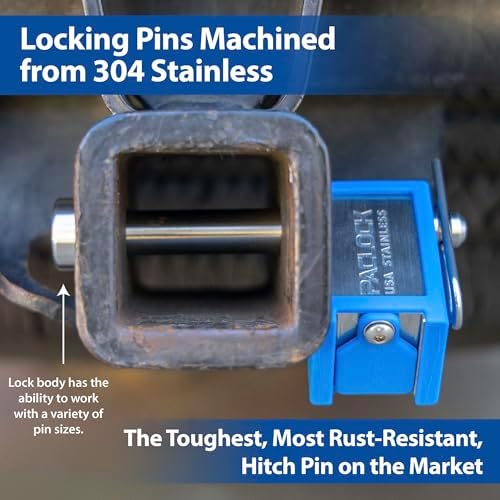 PACLOCK's UCS-80A-450 Trailer Hitch Lock, 1/2” Pin for 4” Receivers, High Performance 6-Pin Cylinder, Keyed Differently, Blue