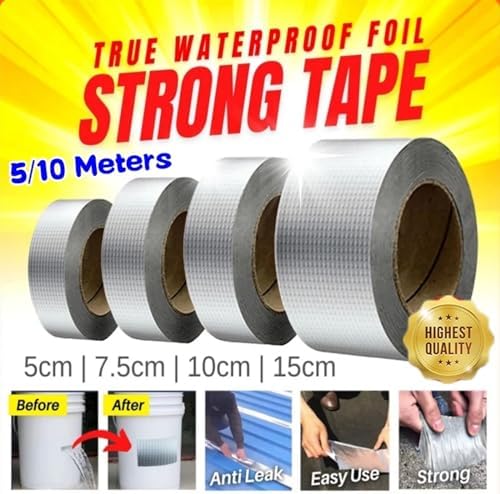 Waterproof Tape Butyl Tape Aluminum Foil Tape Butyl Tape Roof Leakproof god kvalitet Tape Aluminium Foil Adhesive Tape Crack Repair Anti-Leakage Pipes Walls Leak Sticker Super Nano Tapes(5cm X 5 Meter