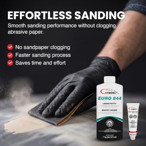 Euro 844 - Polyester Finishing Putty, Liquid Body Filler with BPO Hardener - Two-Component, Easy Sand, Adheres to Metal, Fiberglass, Wood, 1 kg