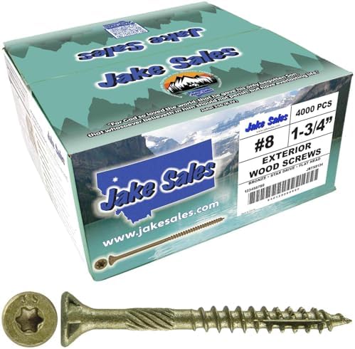 Jake Sales #8 x 1-3/4" Bronze Coated Multipurpose Wood Screw Torx/Star Drive Flat Head (Full Box - 4,000 Screw Count) Exterior Coated - ACQ Compatible Wood Screws