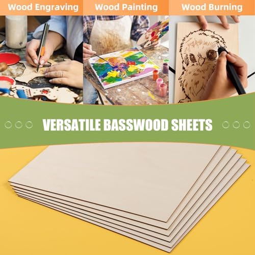 AWIZOM 6 Pack Basswood Sheets for Crafts-24 x 24 x 1/8 Inch- 3mm Thick Plywood Sheets with Smooth Surfaces Unfinished Wood Boards for Laser Cutting, Wood Burning, Architectural Models, Staining