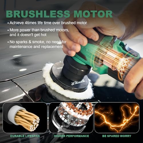 BATOCA S4 Cordless Car Buffer Polisher Rotary Polisher & Dual Action Polisher with 2pcs 12V 2.5Ah Batteries 1&3inch Mini Car Detailing Polishing Kit, 4 Speeds Brushless Polisher for Car Detailing