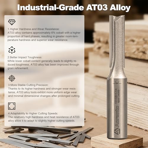 Straight Router Bits 1/2" Shank, 3/8" Cut Diameter, 1-1/4" Cut Length, Useful for Plunging Capabilities for Cutting Grooves, Dados, Mortising