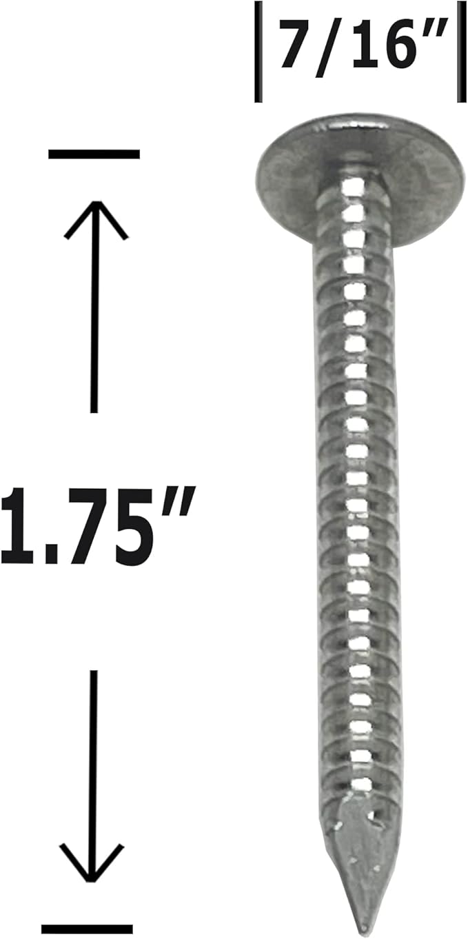 1.75”-RING SHANK ALUMINUM - ROOFING SIDING NAILS - Vinyl & Aluminum Siding & Facia Trim Nail – Aluminum metal secure holding Ring Shank nail – 1.75 in (250)