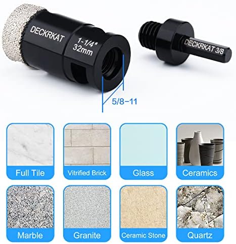 Diamond Core Drill Bit 1-1/4” 32mm Vacuum Brazed Hole Saw with Flutes for Granite Quartz Hard Porcelain Tile with 5/8-11 Female Thread & 3/8” Hex Shank Adapter Fit Angle Grinders & Drills