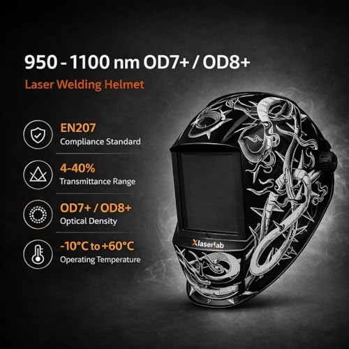 Laser Welding Helmet OD8+ – Large Viewing Area, Adjustable Fit, Infrared Protection Safety Mask for Laser Welding, Cutting, Cleaning & Marking
