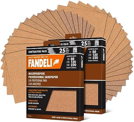 Fandeli | Multi-Purpose Sanding Paper | Assorted Grits (80,120,220) | 50 Sheets of 23 x 28 cm | Perfect for Sanding Metal and Sanding Wood | Hand Sanding | Orbital Sanders.