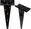 HILLMASTER 12 Inch T-Strap Heavy Duty Shed Door Hinges Gate Strap Hinges Black Tee Hinge Wrought Hardware for Wooden Fences,Yard,Barn Door,Rustproof (2 Pack)