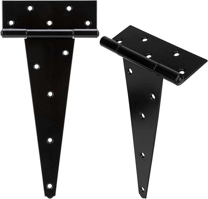 HILLMASTER 12 Inch T-Strap Heavy Duty Shed Door Hinges Gate Strap Hinges Black Tee Hinge Wrought Hardware for Wooden Fences,Yard,Barn Door,Rustproof (2 Pack)