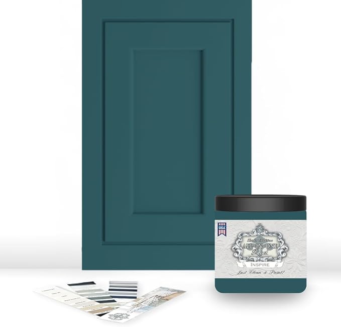 ALL-IN-ONE Paint by Heirloom Traditions, Inspire (Deep Teal), 8oz Sample - Durable cabinet and furniture paint. Built in primer and top coat, no sanding needed. Includes our 30 featured color card.
