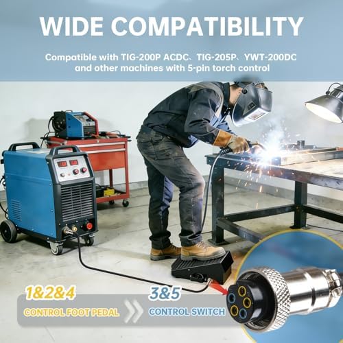 TIG 5-pin Welding Foot Pedal, Compatible with TIG-200P ACDC TIG-205P YWT-200DC, Includes 2 Cable Options for Flexible Installation, Remote Control for More Stable and Confident Welding