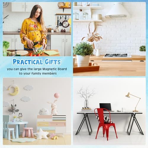 Mooliwe 2 Pcs 48 x 2 Frameless Magnetic Bulletin Board Strip for Wall Stainless Iron Metal Bulletin Bar Board Memo Strip with 16 Magnets 4 Nails 4 Wall Anchors for School Office Home