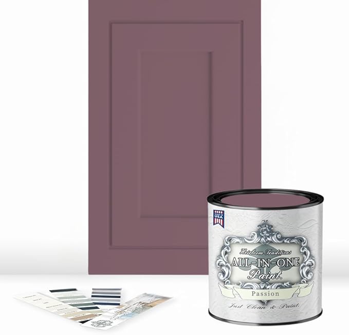 ALL-IN-ONE Paint by Heirloom Traditions, Passion (Plum Rose), Quart - Durable cabinet and furniture paint. Built in primer and top coat, no sanding needed. Includes our 30 featured color card.