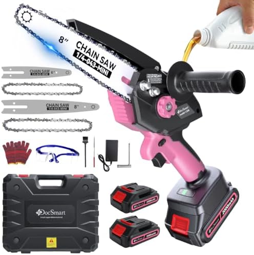 Mini Chainsaw with 1000W Brushless Motor, 8 inch & 6 inch 2 Batteries