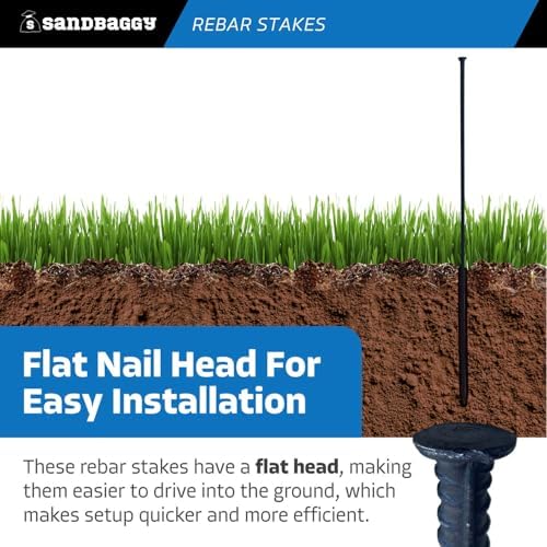 Sandbaggy 48" Steel Rebar Stakes with Nail Head - Garden Stakes (#4 Rebar - 1/2" Diameter) - l-Shape - Ground Stake, Pins, Landscaping Spikes, Construction (60, Count)
