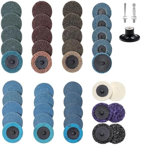 44Pcs Roll Lock 2 inch Sanding Discs Set, Surface Conditioning Disc, Quick Change Disc with 1/4 inch Holder for Die Grinder Sanding Disc Surface Strip Grind Polish Burr Paint Removal