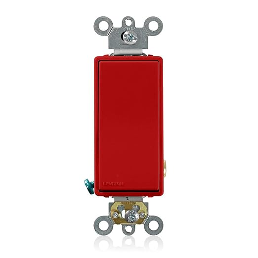 Leviton 20-Amp 120/277-Volt Decora Plus Rocker Single-Pole AC Quiet Switch, 5621-2R, Red