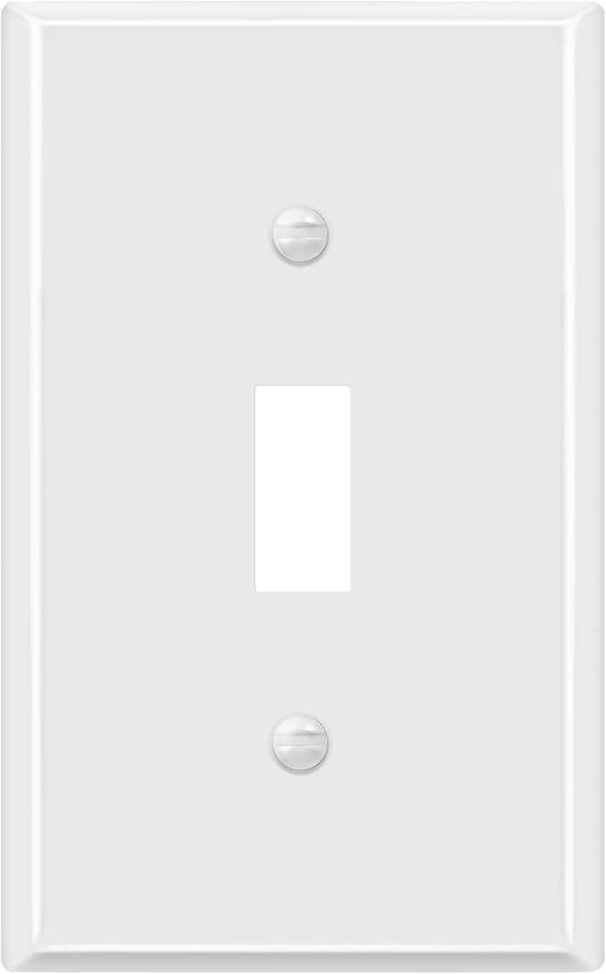 ENERLITES Toggle Light Switch Metal Cover Plate, Wall Plate, Corrosion Resistant, Standard Size 1-Gang 4.50" x 2.76", Powder Coated Stamped Steel, 7711-WG, White Gloss