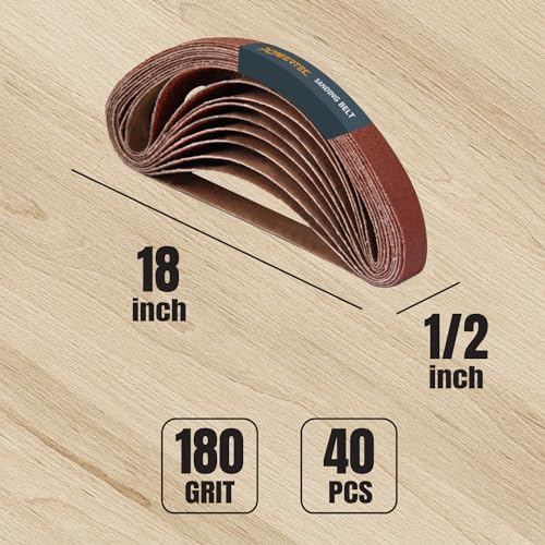 POWERTEC 1/2 x 18 Inch Sanding Belts, 40PK, 180 Grit Aluminum Oxide Belt Sander Sanding Belt for Air File Belt Sander, Woodworking, Metal Polishing (401818-P2)