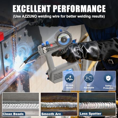 AZZUNO Handheld MIG Welder 110V, 100A Portable Flux Welder, 360° MIG Torch