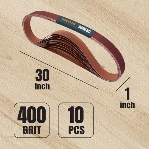 POWERTEC 1x30 Sanding Belts, 30PK, 10 Each of 240/320/400 Grits, 1 x 30 Inch Aluminum Oxide Sanding Belts for Belt Grinder, Belt and Disc Sander, Knife Sharpening, Woodworking (111340)