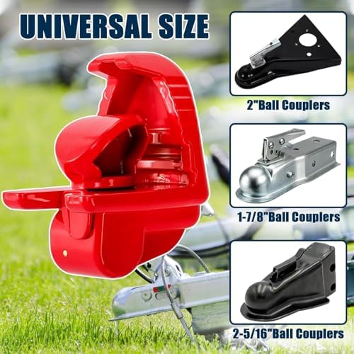 Trailer Hitch Lock 2 Pack-Keyed Alike for 1-7/8", 2", 2-5/16" Couplers, Red