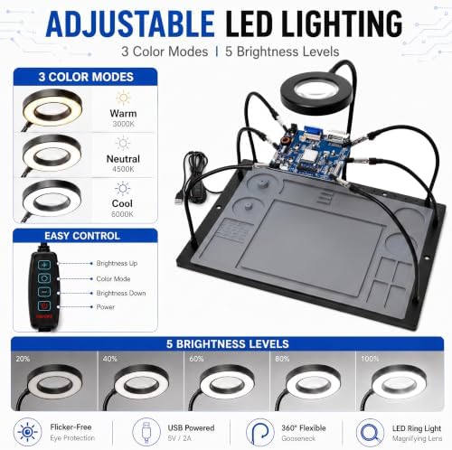 Kaisi Helping Hands Soldering Station with 10X LED Magnifying Glass